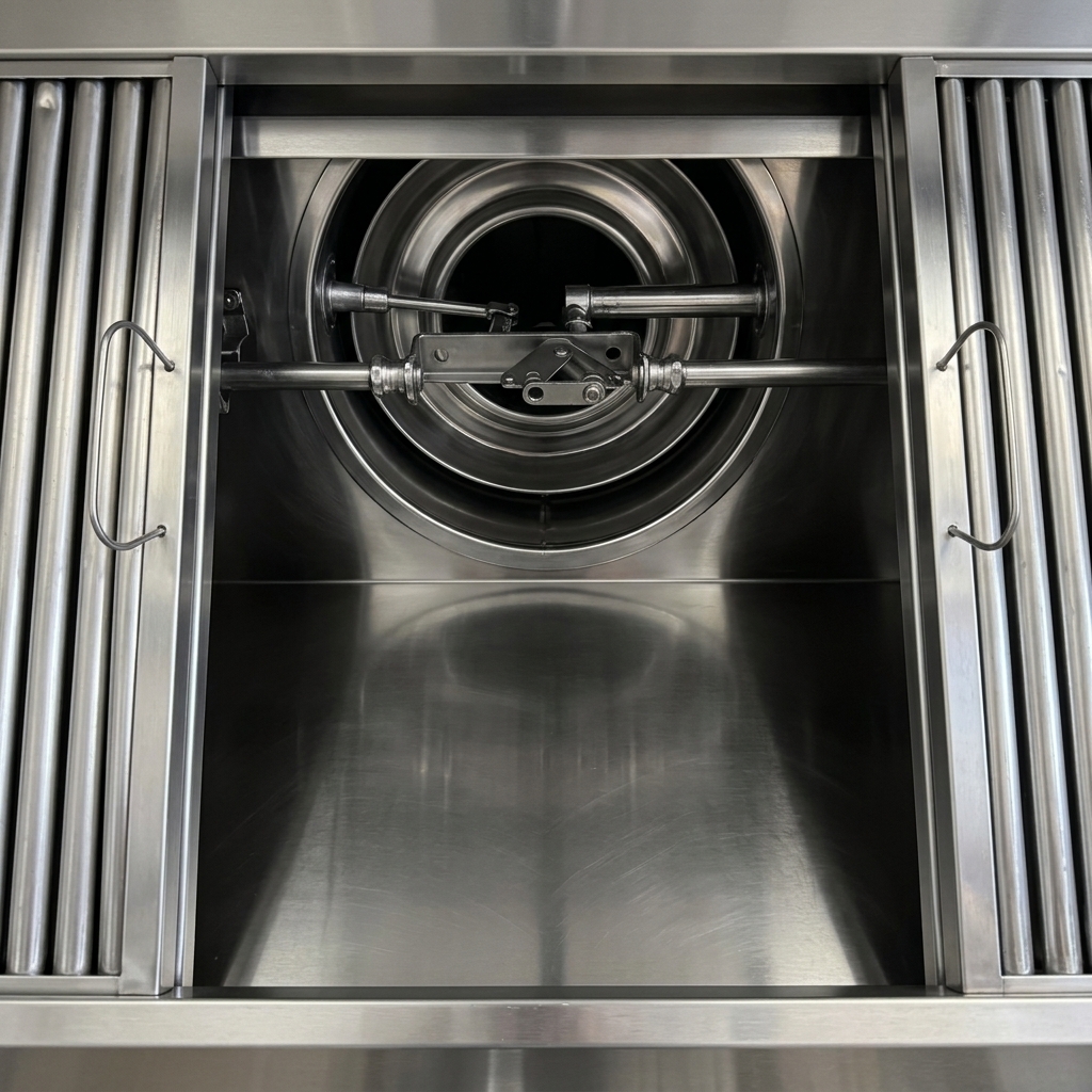 Clean shiny stainless steel exhaust hood